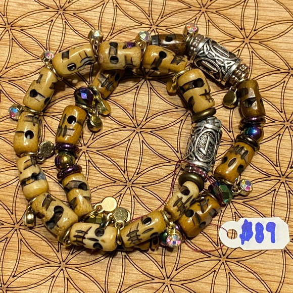 Handmade Carved Bone and Runes matching bracelet set - Picture 5 of 7